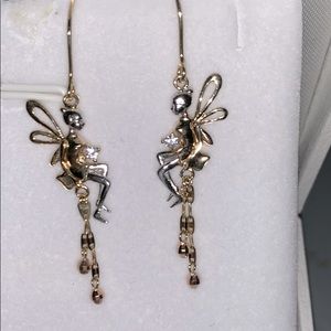 14k Yellow Gold Fairy Dangle  Earrings